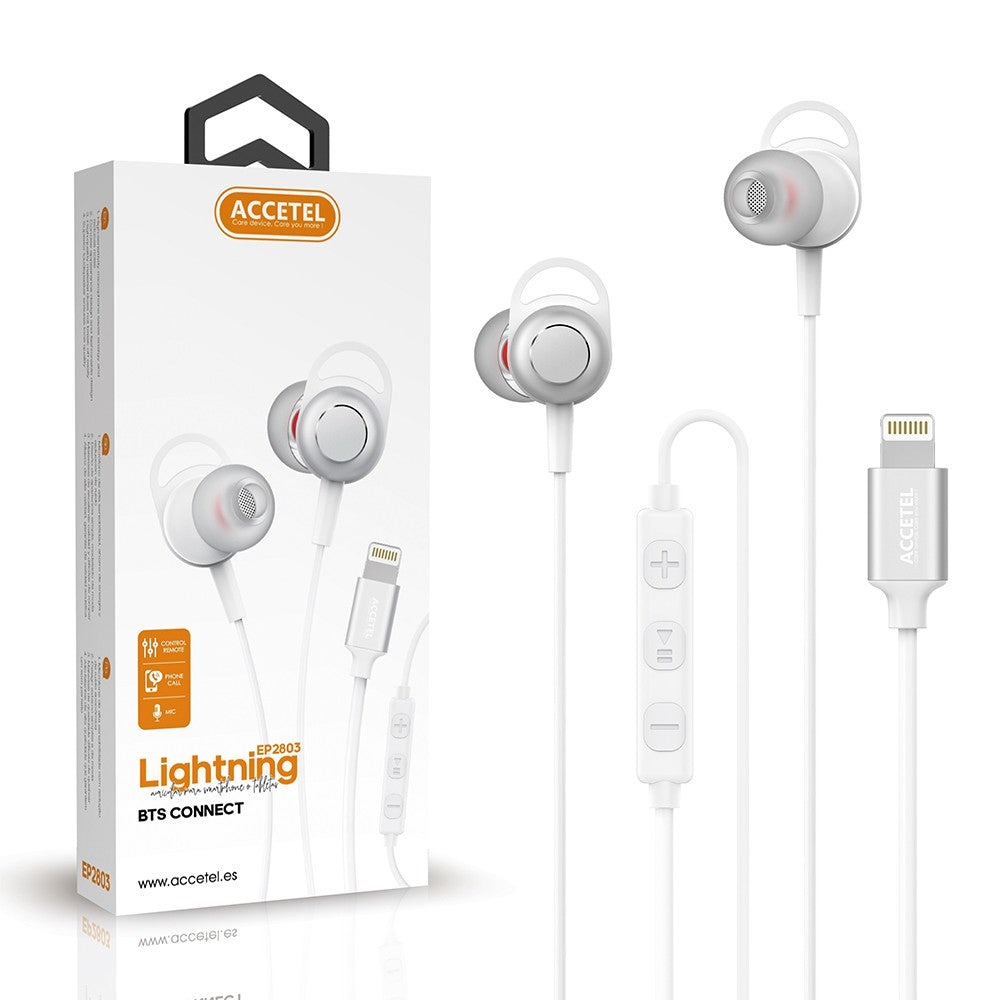 Auscultadores Estéreo com Microfone e Botão Multifuncional Lightning 1.2m - Prateado (Conexão Bluetooth) - Default Tit