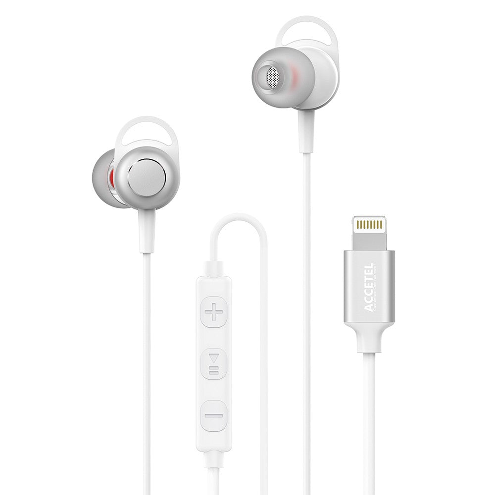 Auscultadores Estéreo com Microfone e Botão Multifuncional Lightning 1.2m - Prateado (Conexão Bluetooth)