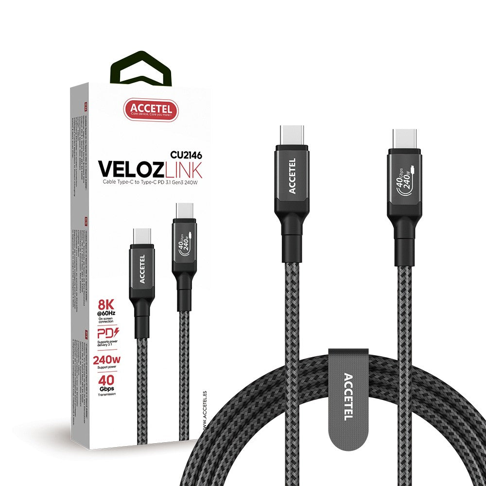 Cabo USB-C para USB-C PD 3.1 Gen 3 (240W USB TYPE-C Trans.40Gbps 8K 1,2M)