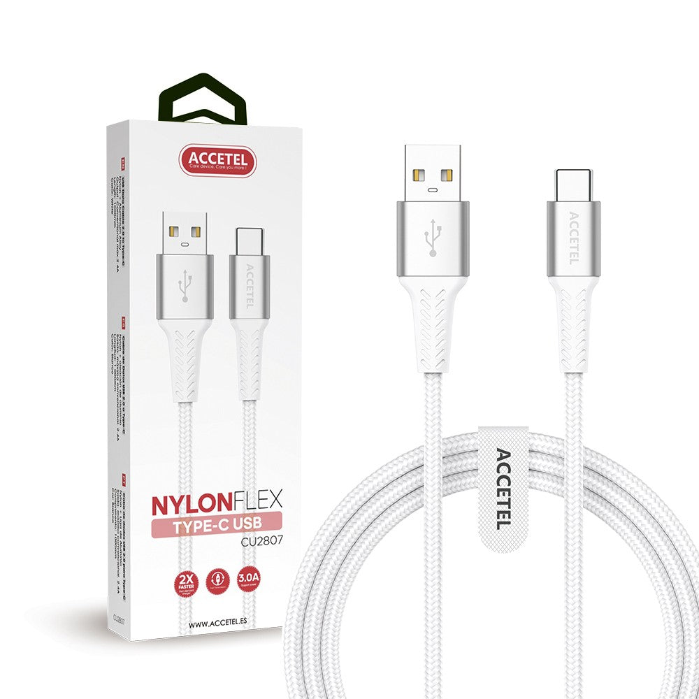 Cabo de Dados Nylon Flex 3.0A - Tipo-C (1M) Branco