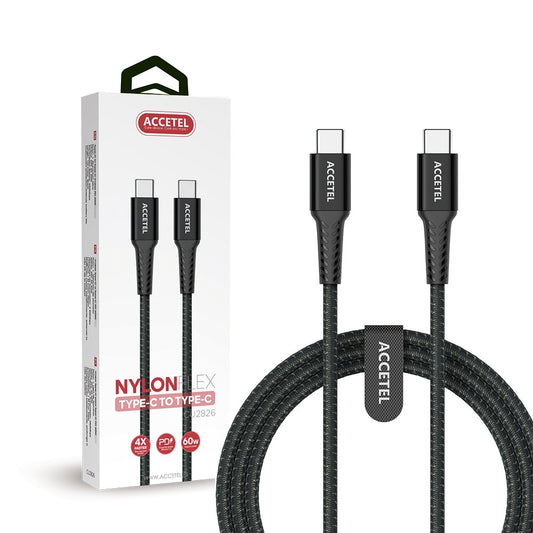Cabo de carregamento rápido Nylon Flex 60W - Tipo-C a Tipo-C (1M) Preto