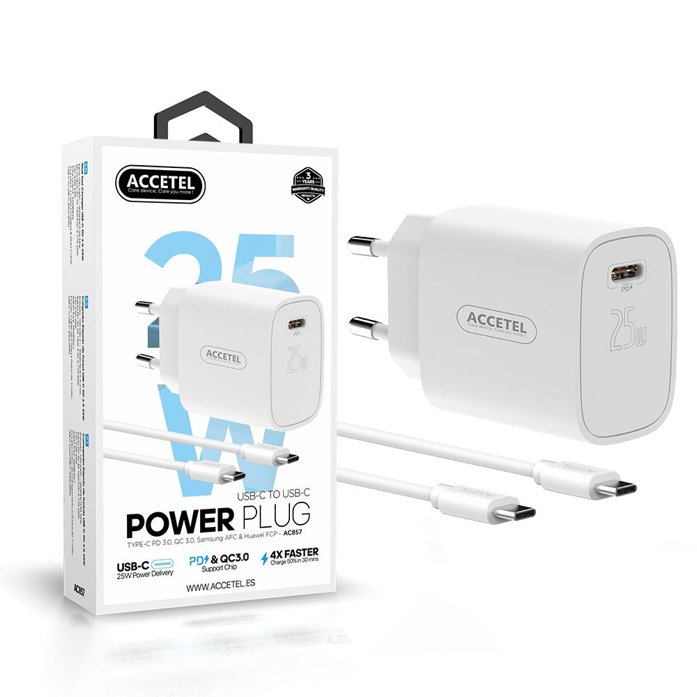 Carregador de Parede Carregamento Rápido PD 25W - Cabo Tipo-C para Tipo-C 1M