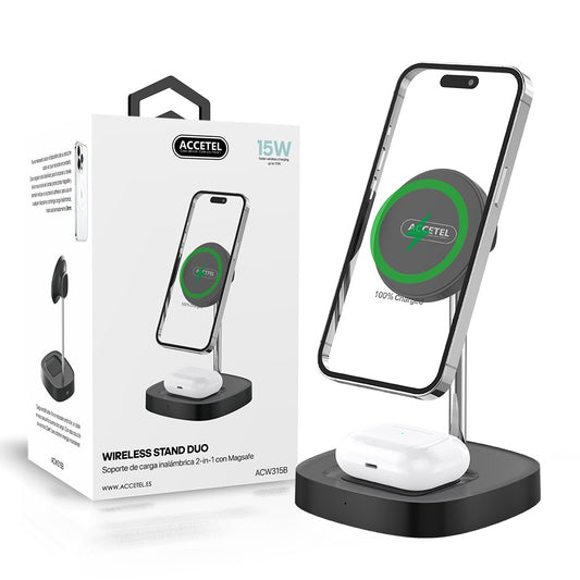 Suporte de Carregamento Sem Fio 2em1 Tecnologia Magnética 15W - Preto