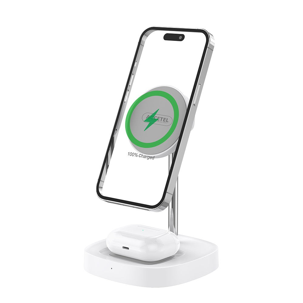 Suporte de carregamento sem fio 2 em 1 Tecnologia magnética 15W - Branco - Default Title