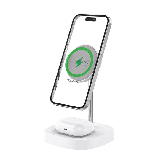 Suporte de carregamento sem fio 2 em 1 Tecnologia magnética 15W - Branco - Default Title