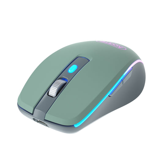 Rato Recarregável Sem Fio Bluetooth 5.2 RGB 2.4GHZ 800/1200/1600 DPI - Verde Cerceta