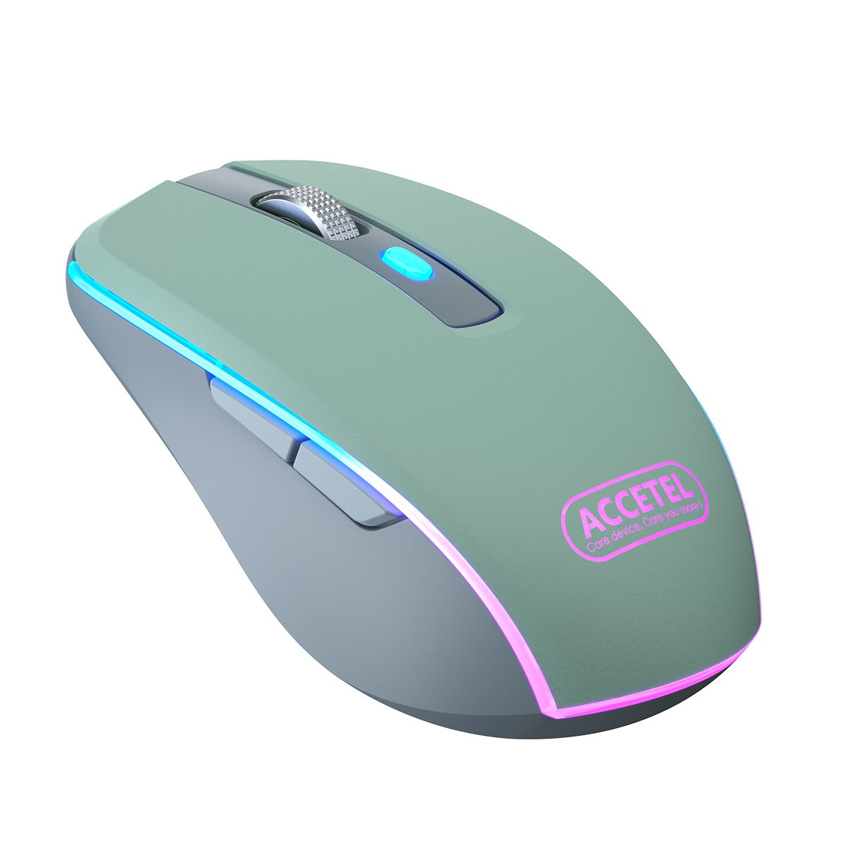 Rato Recarregável Sem Fio Bluetooth 5.2 RGB 2.4GHZ 800/1200/1600 DPI - Verde Cerceta