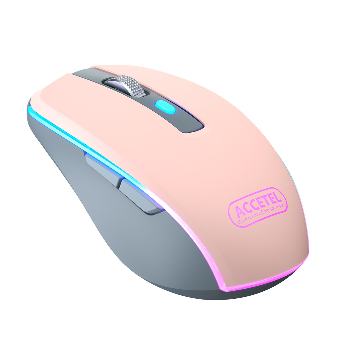 Rato Recarregável Sem Fio Bluetooth 5.2 RGB 2.4GHZ 800/1200/1600 DPI - Rosa