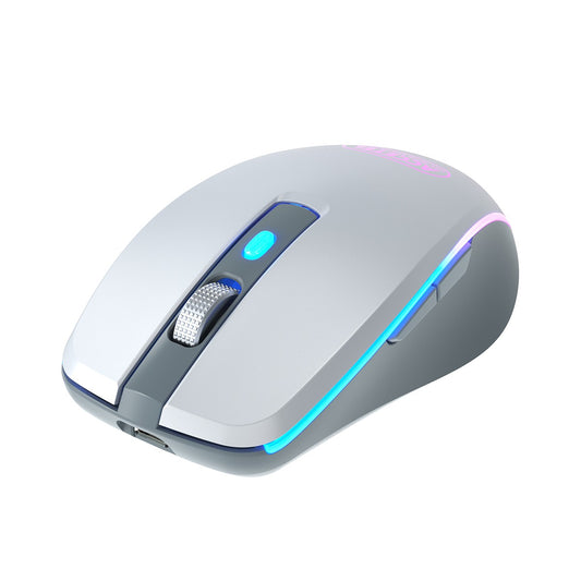 Rato Recarregável Sem Fio Bluetooth 5.2 RGB 2.4GHZ 800/1200/1600 DPI - Prata