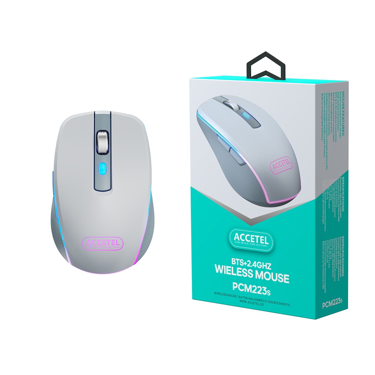 Rato Recarregável Sem Fio Bluetooth 5.2 RGB 2.4GHZ 800/1200/1600 DPI - Prata - Default Title
