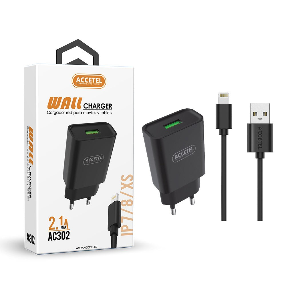 Carregador de Parede 2.1A - Cabo Lightning Preto