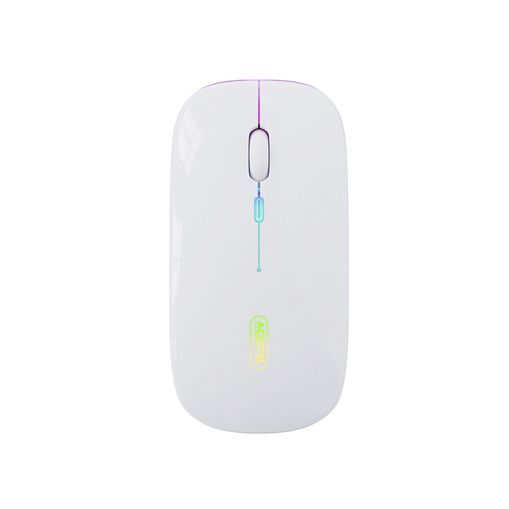 Rato Recarregável Sem Fio Bluetooth 5.2 RGB 2.4GHZ 800/1200/1600 DPI - Branco