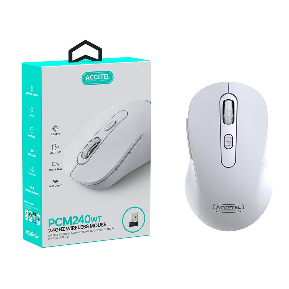 Mouse Sem Fio 2.4GHZ 800/1200/1600 DPI 6 Botões - Branco - Default Title