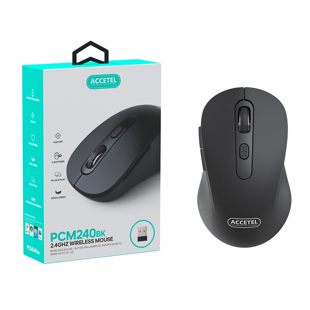 Mouse Sem Fio 2.4GHZ 800/1200/1600 DPI 6 Botões - Preto - Default Title