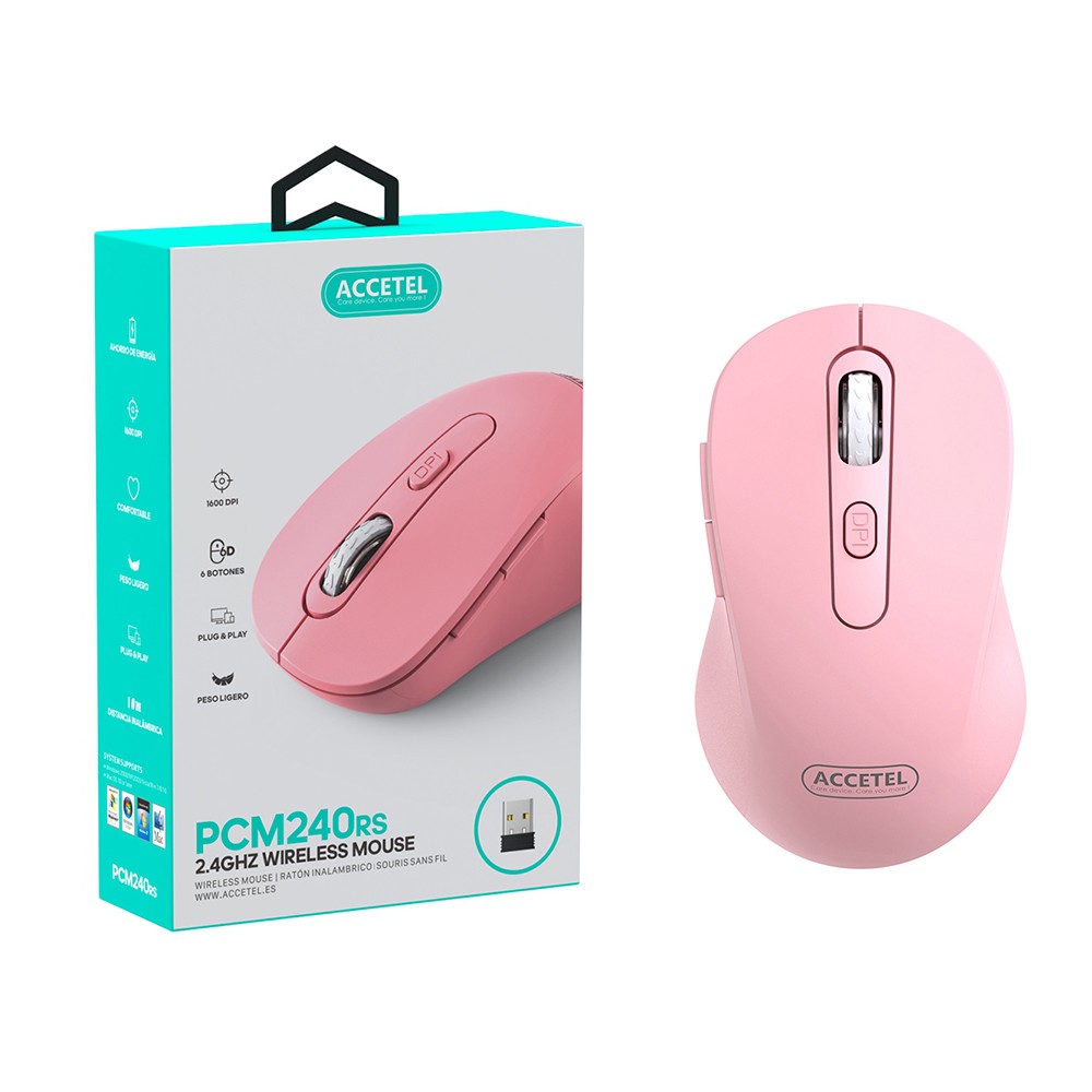 Mouse Sem Fio 2.4GHZ 800/1200/1600 DPI 6 Botões - Rosa - Default Title