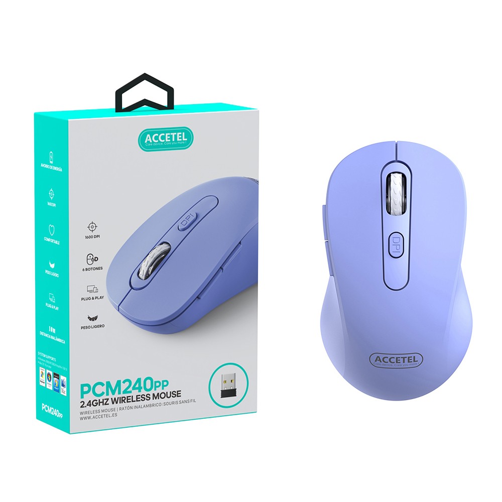 Mouse Sem Fio 2.4GHZ 800/1200/1600 DPI 6 Botões - Roxo - Default Title