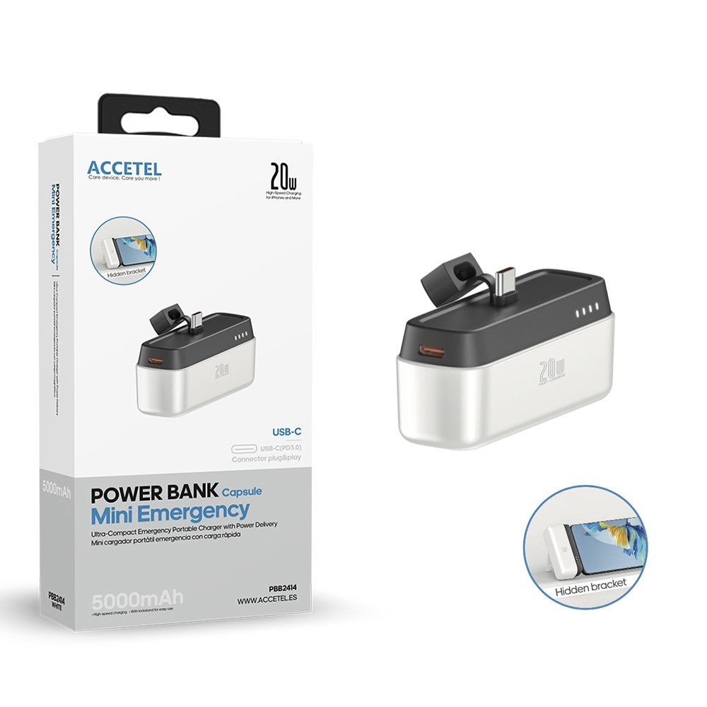 Mini Bateria Auxiliar Externa Tipo-C Carregamento Rápido 5000mAh 20W PD 3.0 - Branco - Default Title