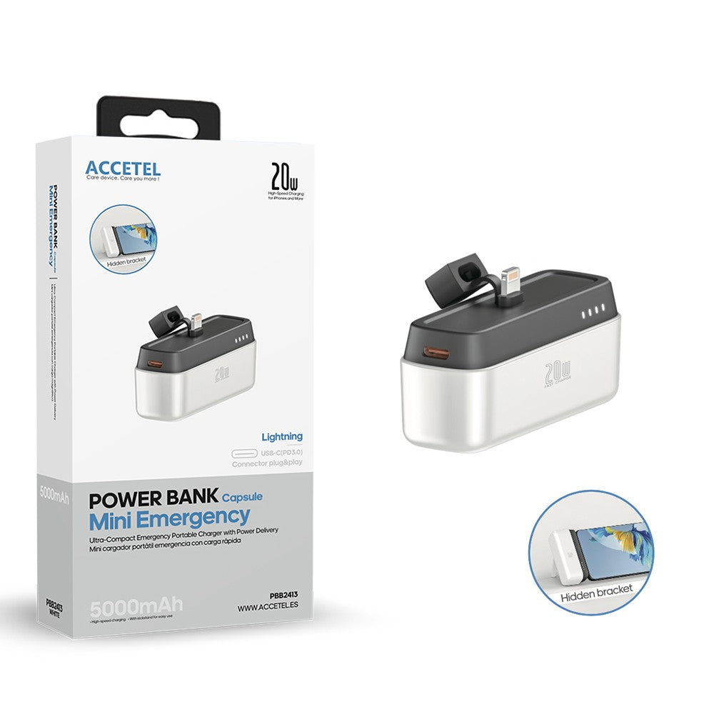 Mini Bateria Auxiliar Externa Lightning de Carregamento Rápido 5000mAh 20W PD 3.0 Branco