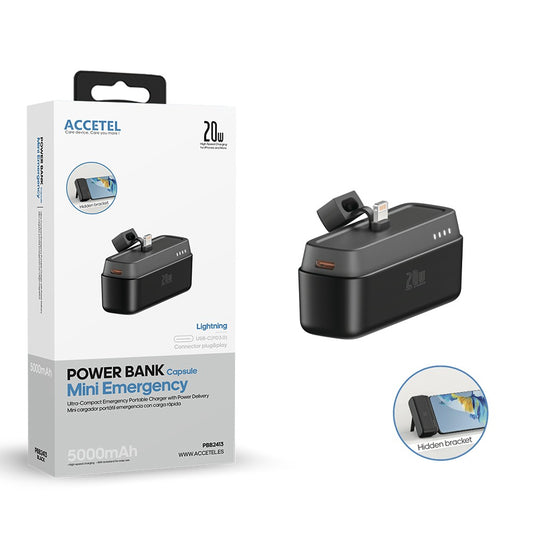 Mini Bateria Auxiliar Externa Lightning de Carregamento Rápido 5000mAh 20W PD 3.0 Preto