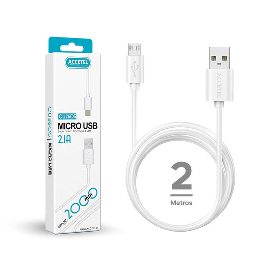 Cabo de Dados 2.1A - Micro USB (2M) Branco