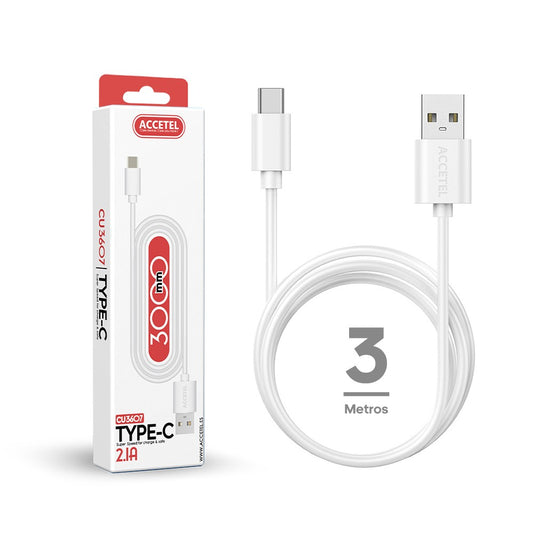 Cabo de Dados 2.1A - Tipo-C (3M) Branco