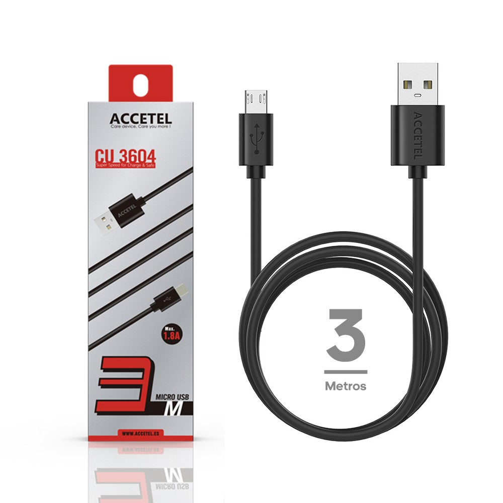 Cabo de Dados 1.8A - Micro USB (3M) Preto