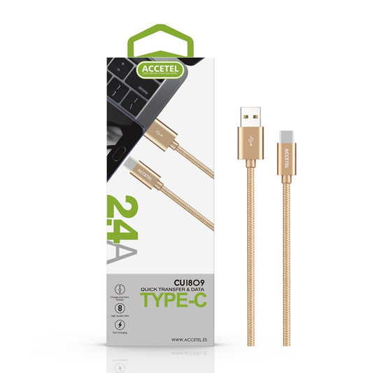 Cabo de Dados Nylon 2.4A - Tipo-C Dourado
