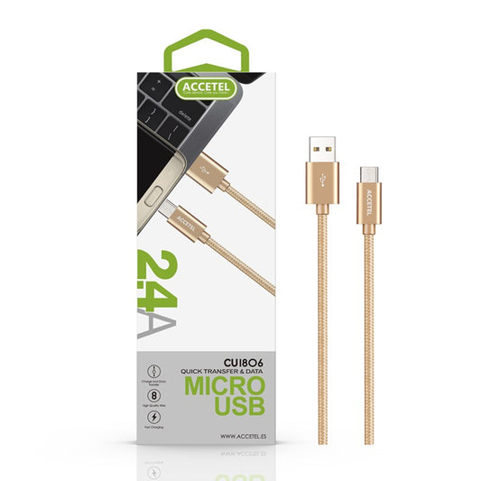 Cabo de Dados Nylon 2.4A -Micro USB Dourado