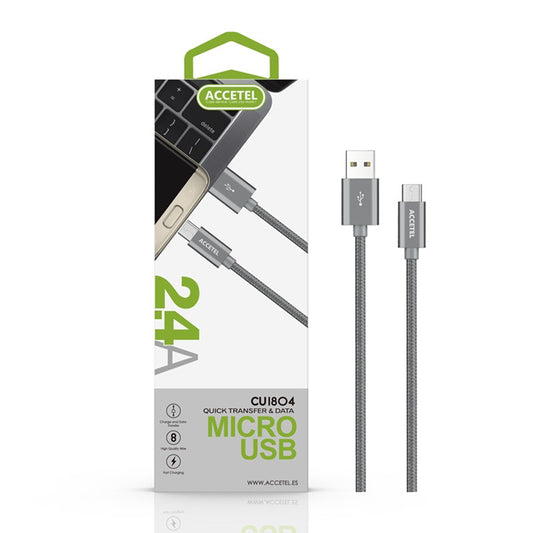 Cabo de Dados Nylon 2.4A -Micro USB Cinza