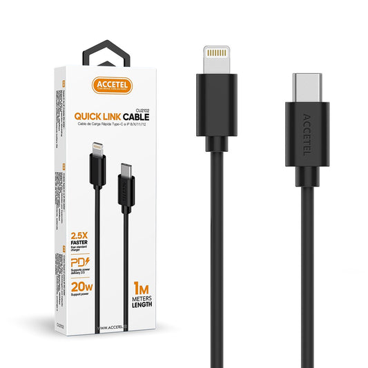 PD Cabo de Carregamento Rápido 20W Tipo-C para Lightning (1M) Preto