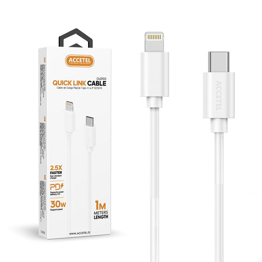 PD Cabo de Carregamento Rápido 30W Tipo-C para Lightning (1M) Branco