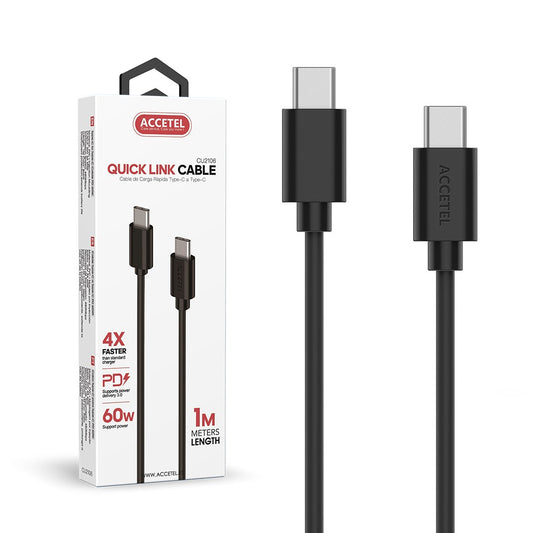 Cabo de carregamento rápido 60W Tipo-C a Tipo-C Máx.20V 3A (1M) Preto