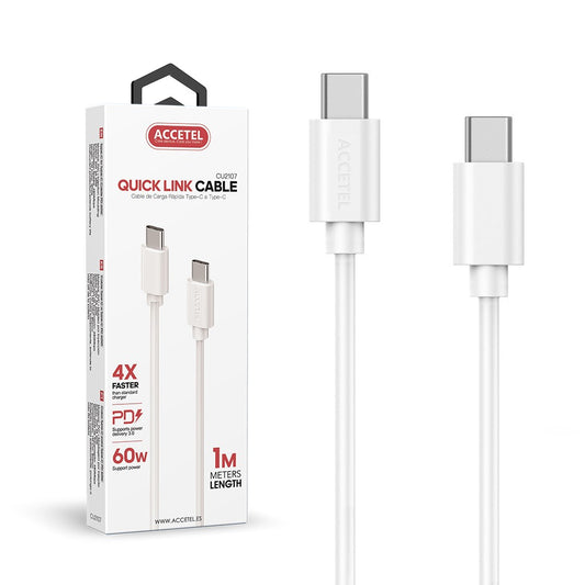 Cabo de carregamento rápido 60W Tipo-C a Tipo-C Máx.20V 3A (1M) Branco