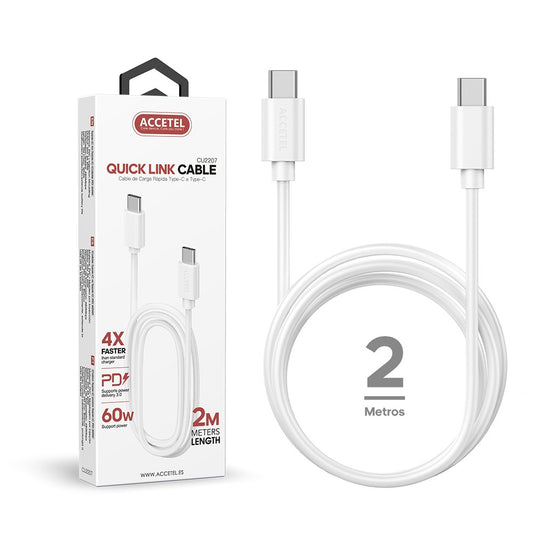 Cabo de carregamento rápido 60W Tipo-C a Tipo-C Máx.20V 3A (2M) Branco