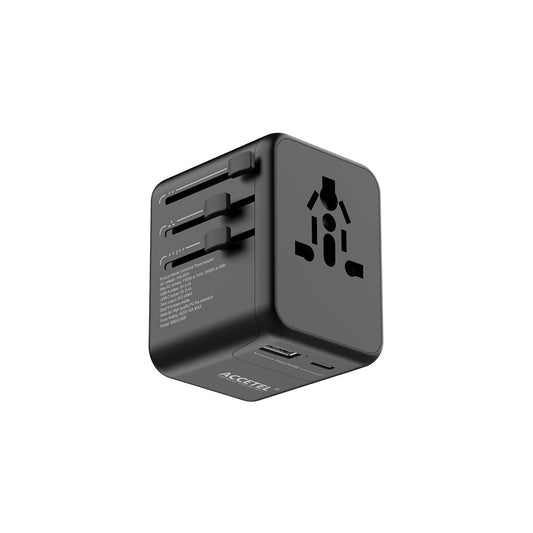 Adaptador de plugue de viagem internacional com duas portas USB-C e USB-A 2.4A - Preto - Default Title