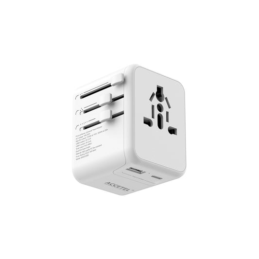 Adaptador de plugue de viagem internacional com duas portas USB-C e USB-A 2.4A - Branco - Default Title