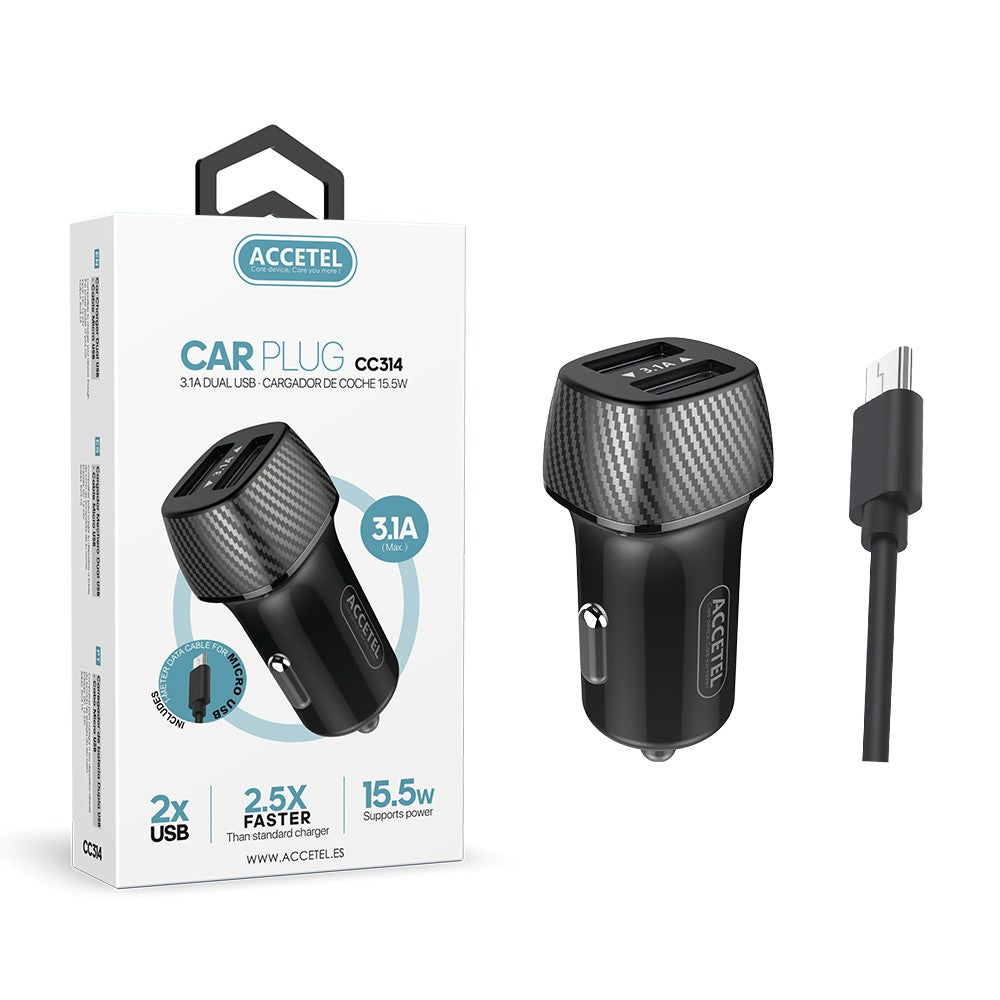 Carregador de Carro Duplo USB 3.1A - Cabo Micro USB
