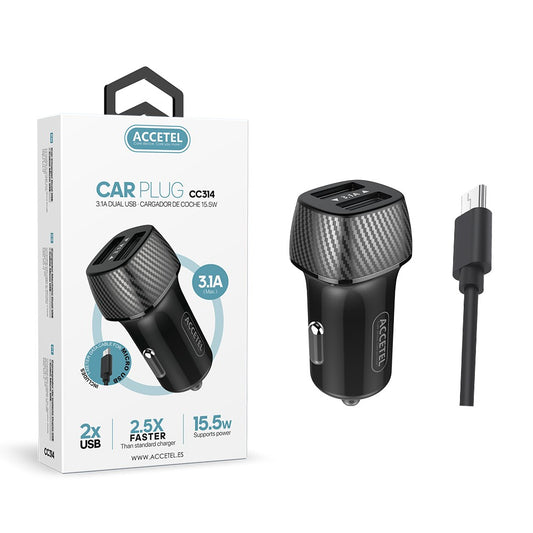 Carregador de Carro Duplo USB 3.1A - Cabo Micro USB
