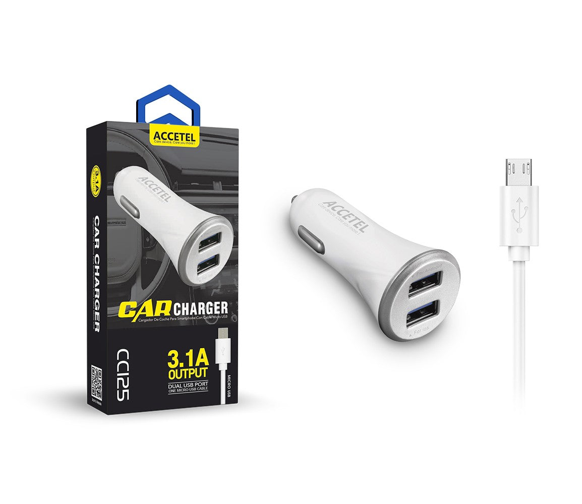 Carregador de Carro USB Duplo 3.1A - Micro USB