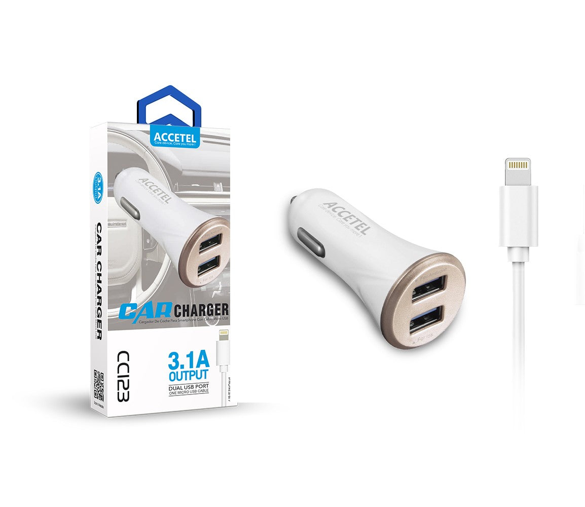 Carregador de Carro USB Duplo 3.1A - Lightning