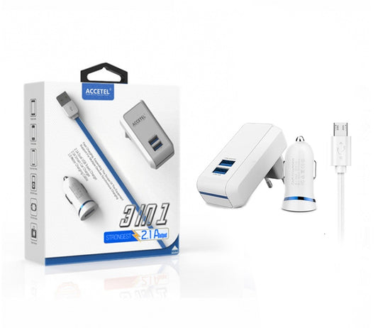 Pacote de rede e carregador de carro AC118 2.1A - inclui Cabo Micro USB