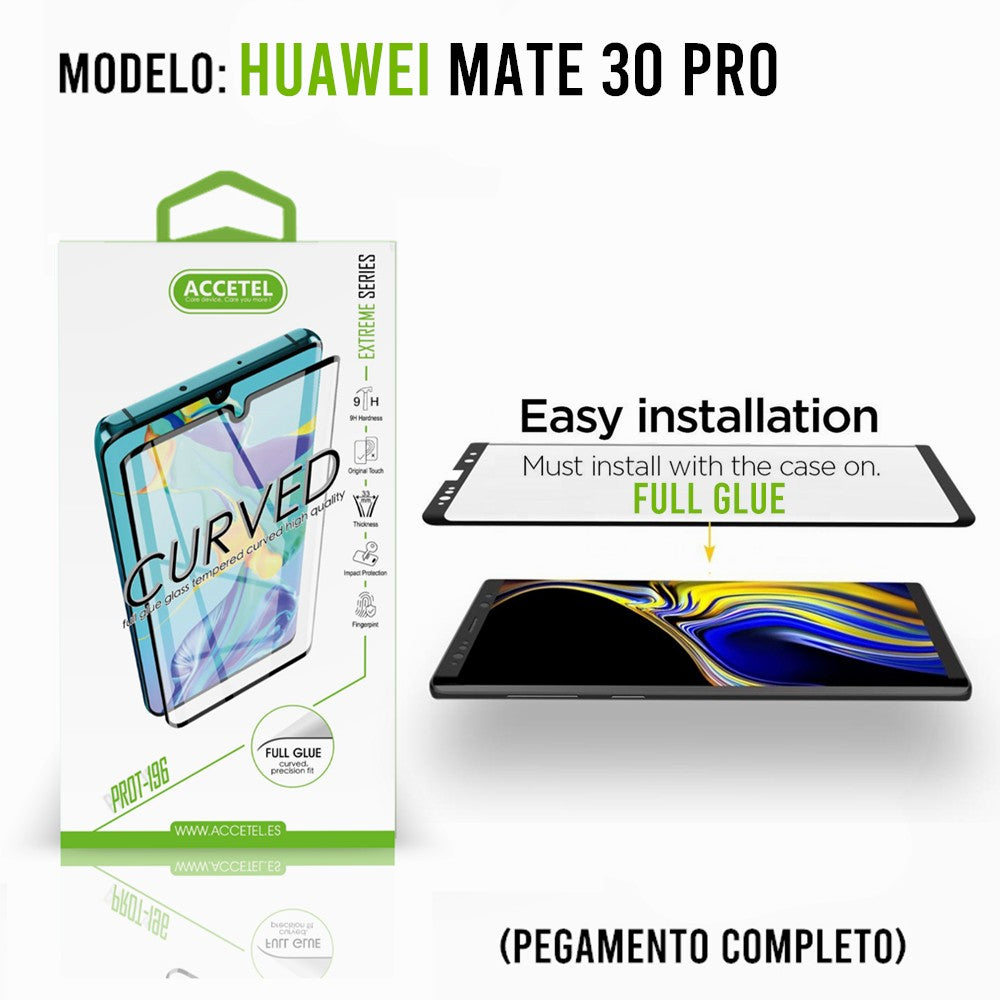 Película de Vidro Curvo Full Glue Huawei Mate 30 Pro Preto