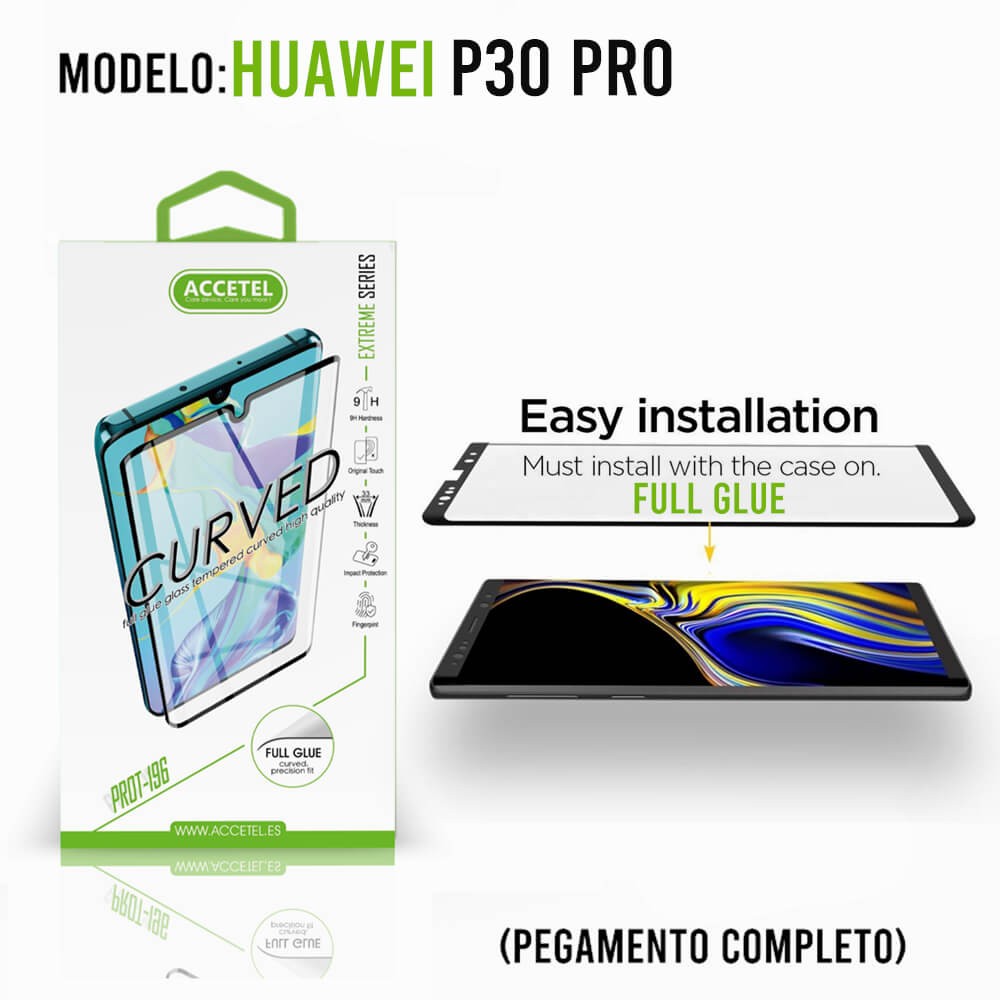 Película de Vidro Curvo Full Glue - Huawei P30 Pro Preto