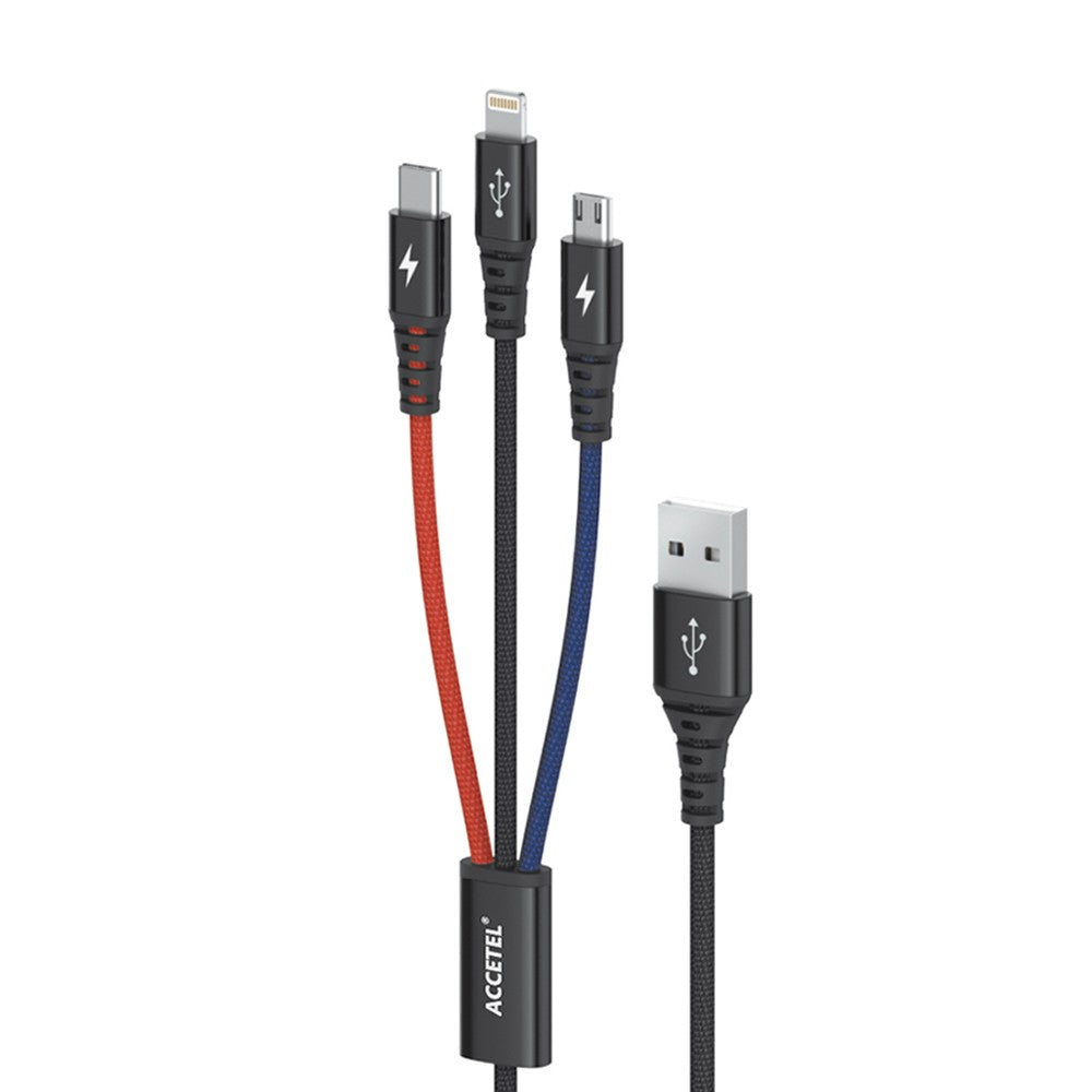 Cabo de carregamento CU1910 3 em 1 (IP 8/X/11/12+Micro USB+Tipo-C) 3A 1.2M - Default Title