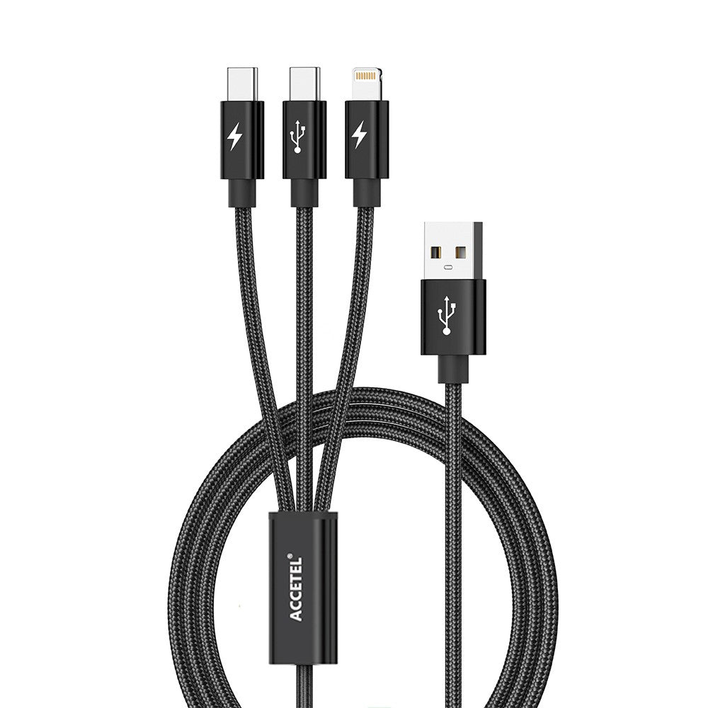 Cabo de Carregamento 3em1 (Lightning + USB-C duplo) 3.6A 1.2M - Default Title