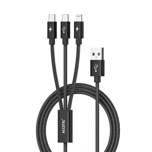 Cabo de Carregamento 3em1 (Lightning + USB-C duplo) 3.6A 1.2M - Default Title