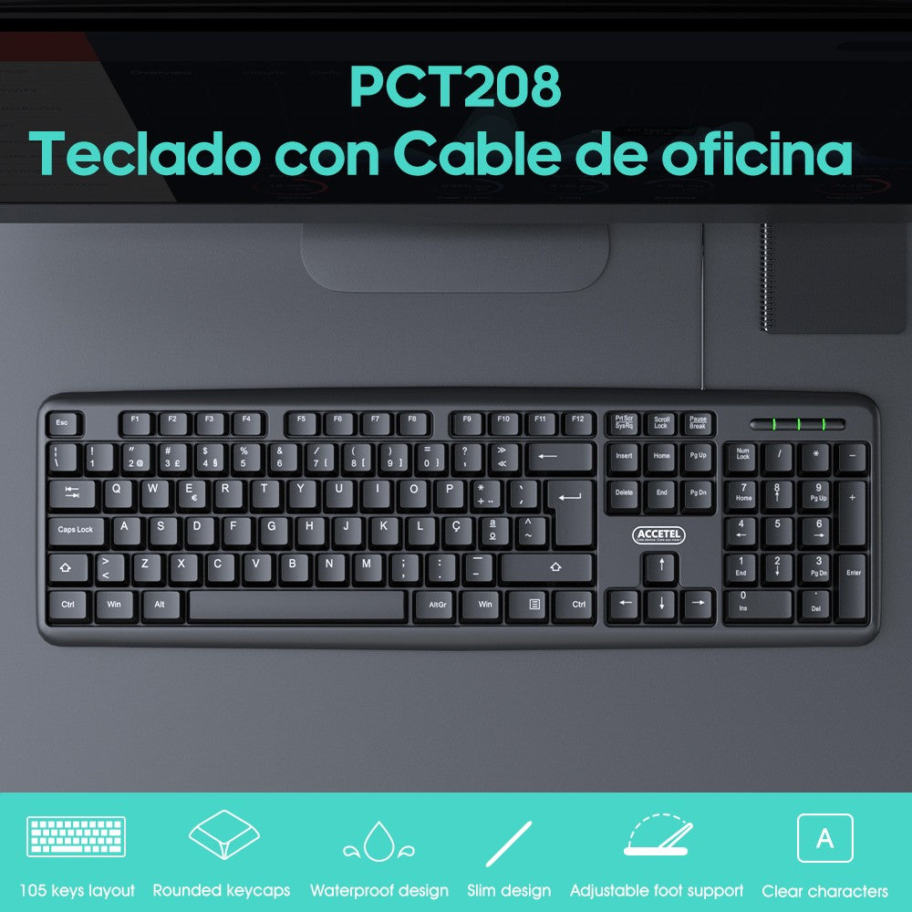 Teclado de Escritório Conector USB - Preto (Português)