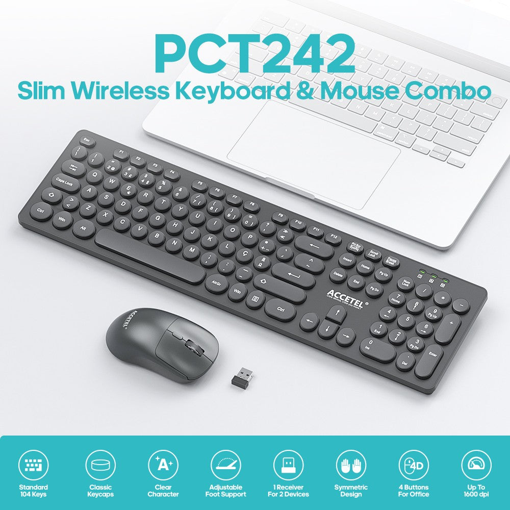 Combo de Teclado e Mouse Sem Fio - Preto (Português)