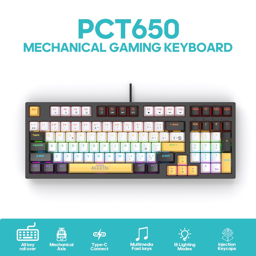 Teclado Mecânico com numérico - Branco/Amarelo (Espanhol)