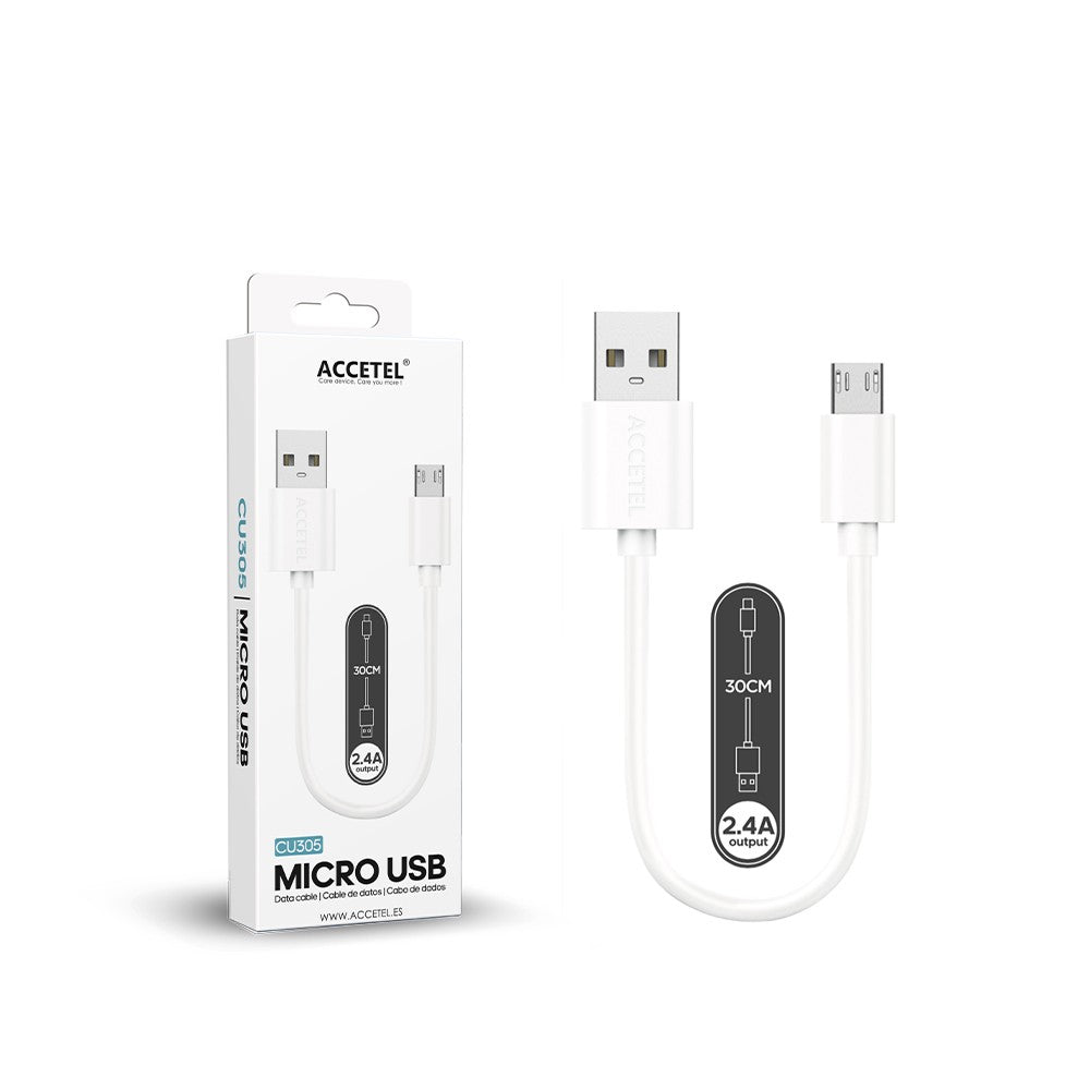 Cabo de Dados 2.4A - Micro USB (0.30M) Branco